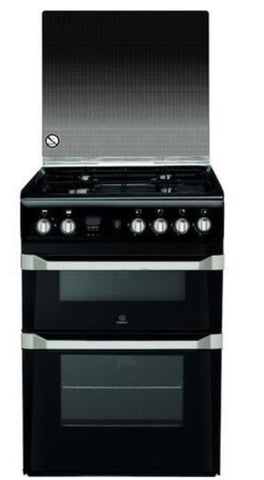 Indesit 60cm Double Oven Gas Cooker - Black