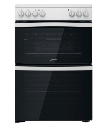 Indesit 60cm Double Oven Electric Cooker with Ceramic Hob - White