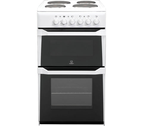 INDESIT WHITE 50CM TWIN CAVITY ELECTRIC COOKER WITH SEALED PLATE HOB
